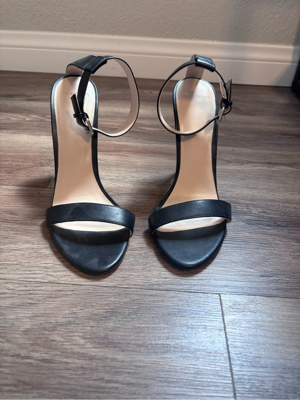 Classic Black Ankle-Strap Heels with Minimalist Toe Strap